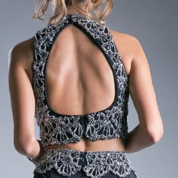 NEW LONG TWO PIECES MERMAID EMBROIDERED DRESS WITH CUTOUT ZIPPER BACK CD 11574 - Picture 7 of 8